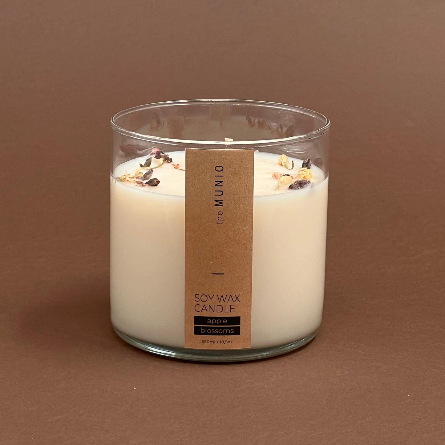 Apple blossoms candle in glass votive with 2 wicks