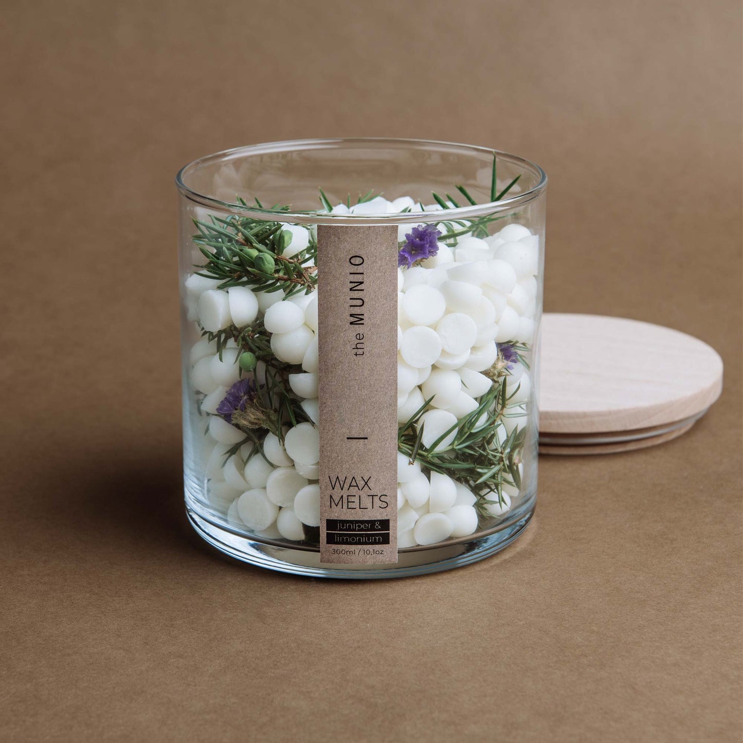 Juniper & limonium wax melts in glass votive