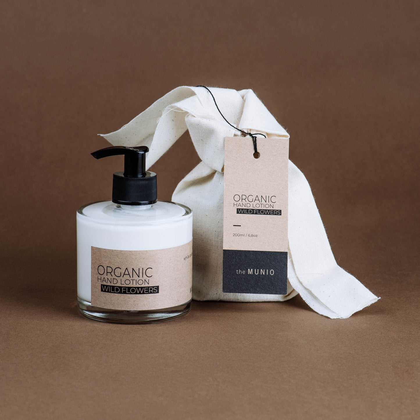 Wild flowers organic hand lotion in glass bottle