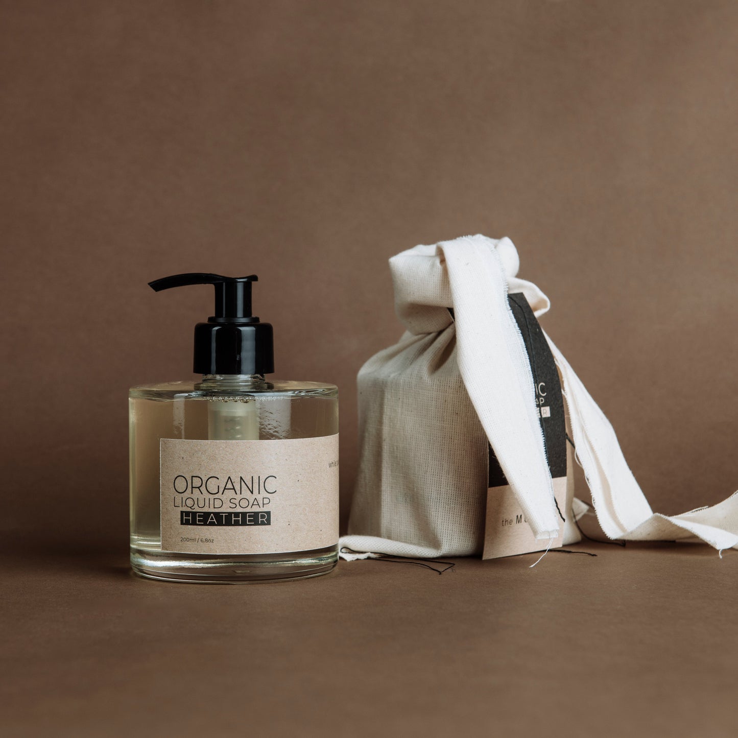 Heather organic liquid soap in glass bottle