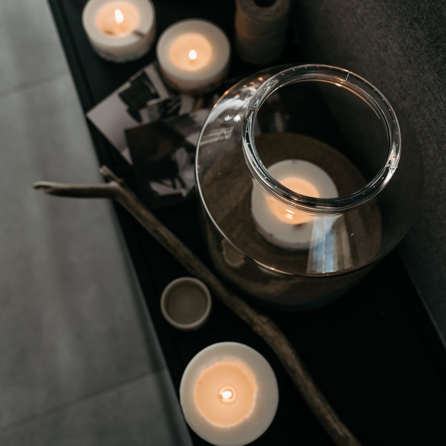 Juniper & limonium mini pillar candle