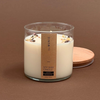 Apple blossoms candle in glass votive with 2 wicks