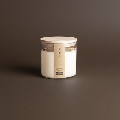 Apple spice candle in a glass votive