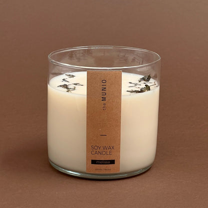 Melissa candle in glass votive with 2 wicks