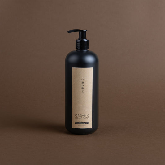 Wild flowers organic liquid soap in 500ml black bottle