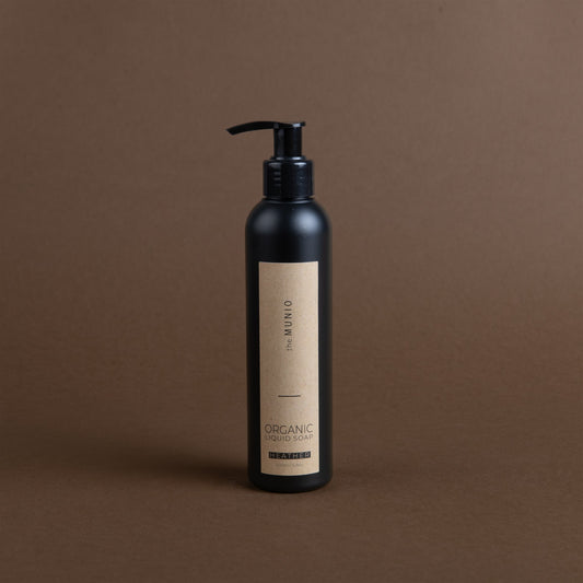 Heather organic liquid soap in 200ml black bottle