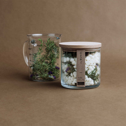 Juniper & limonium wax melts in glass votive