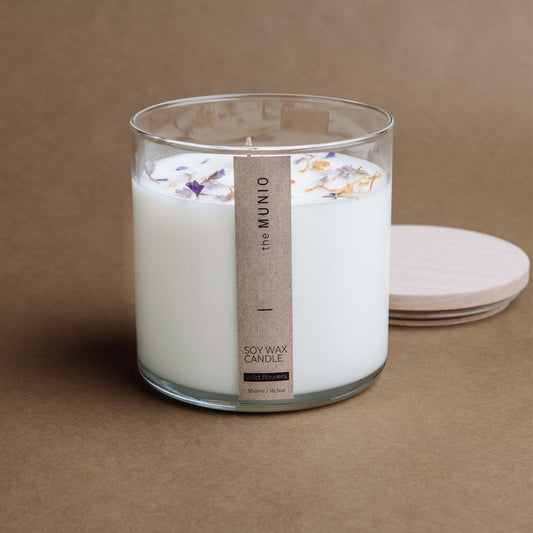 Wild flowers candle in glass votive