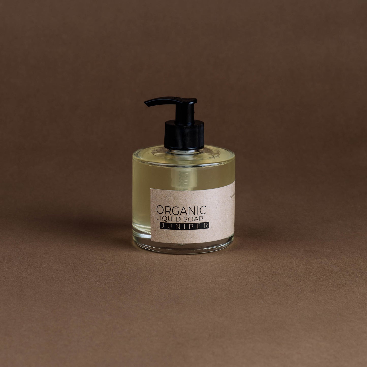 Juniper organic liquid soap in glass bottle