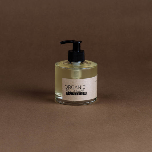 Juniper organic liquid soap in glass bottle