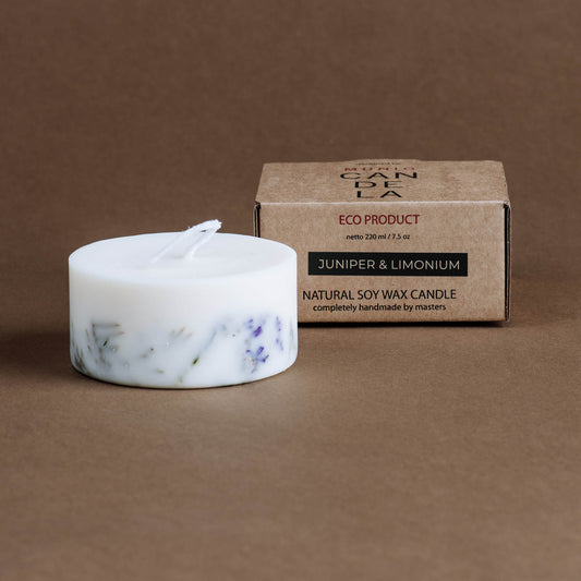 Juniper & limonium mini pillar candle
