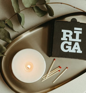 Riga Original® × the MUNIO Juniper & limonium mini pillar candle