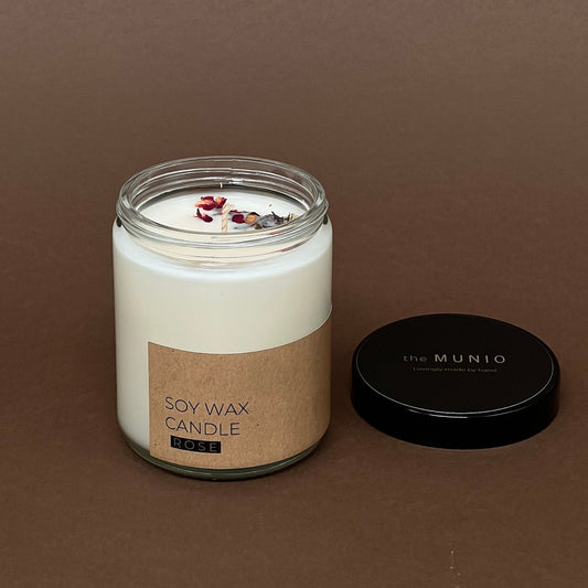 Rose candle in glass jar