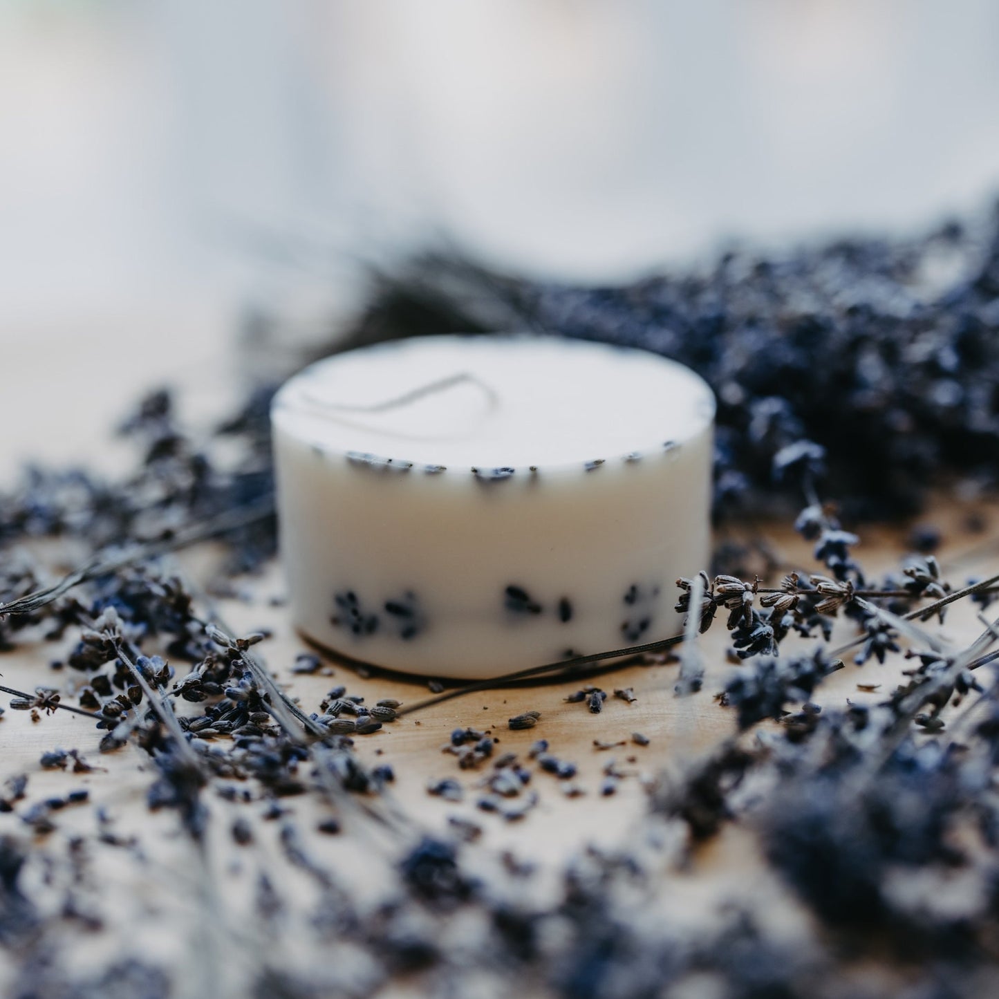 Lavender mini pillar candle