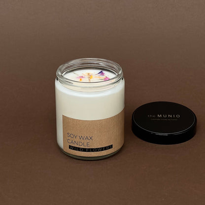 Wild flowers candle in glass jar