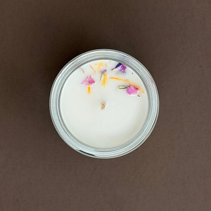 Wild flowers candle in glass jar